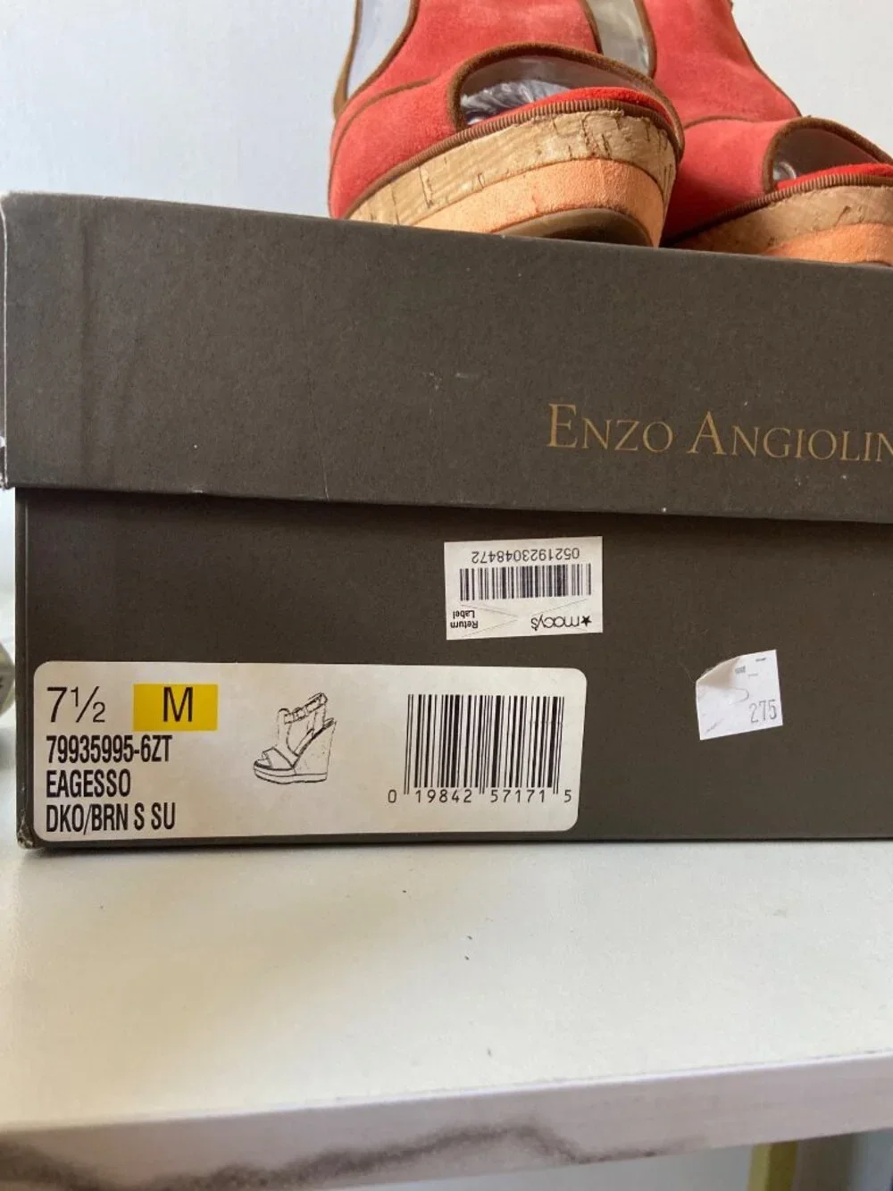 Enzo Angiolini Eagesso Suede Wedge Sandals Size 7.5M Coral Brown Ankle Strap